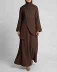 Asymmetric Modest Jacket & Skirt Co-ord - Chocolate Brown