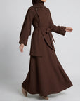 Asymmetric Modest Jacket & Skirt Co-ord - Chocolate Brown