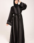 Aztec Noir Premium Jacquard Open Abaya