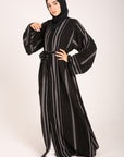 Aztec Noir Premium Jacquard Open Abaya