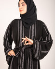Aztec Noir Premium Jacquard Open Abaya