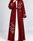 Burgundy Floral Embellished Abaya