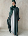 Premium Pine Green Hand Embellished Open Abaya With Green Back