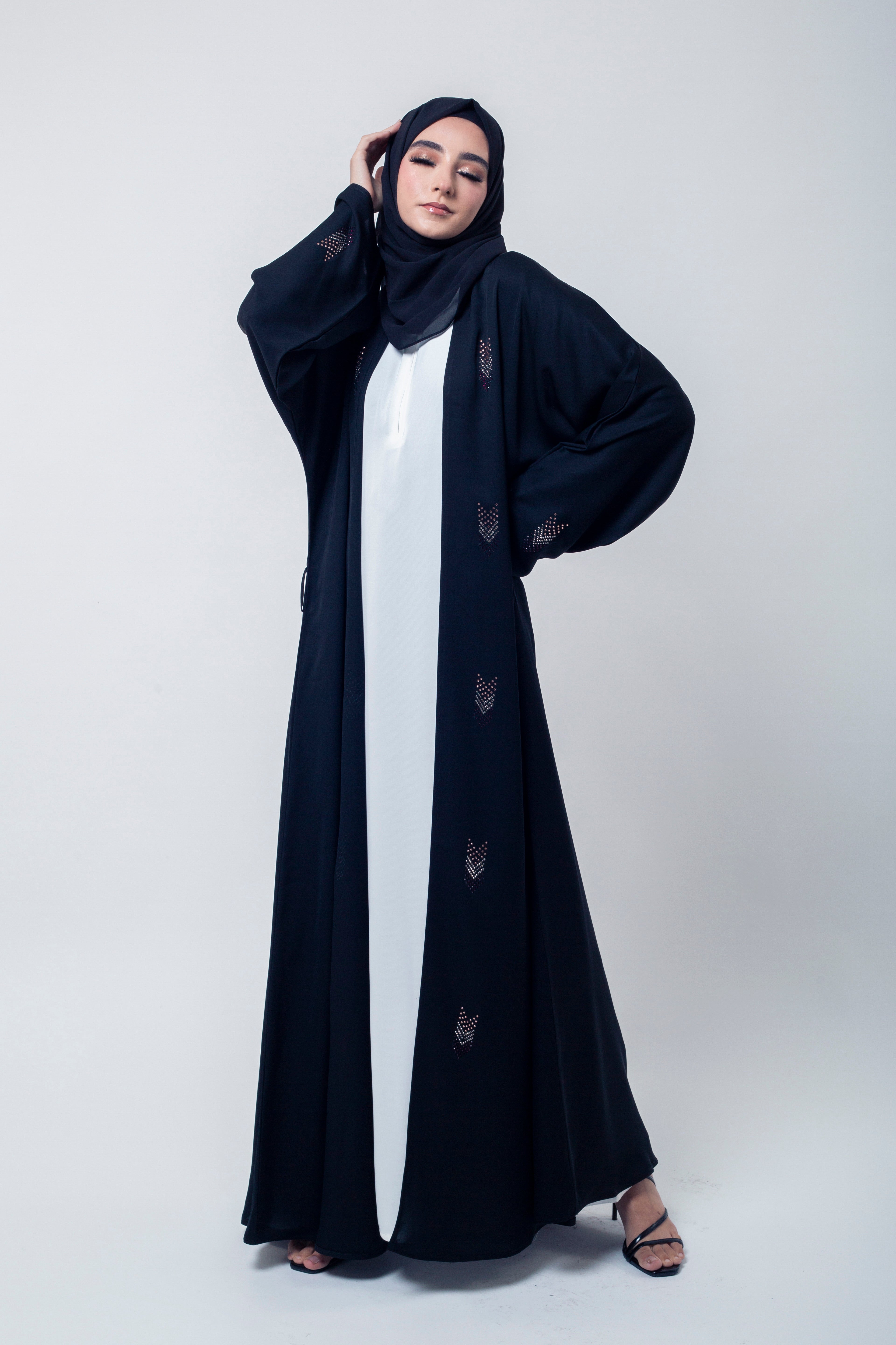 Luxe Black Embellished Open Abaya
