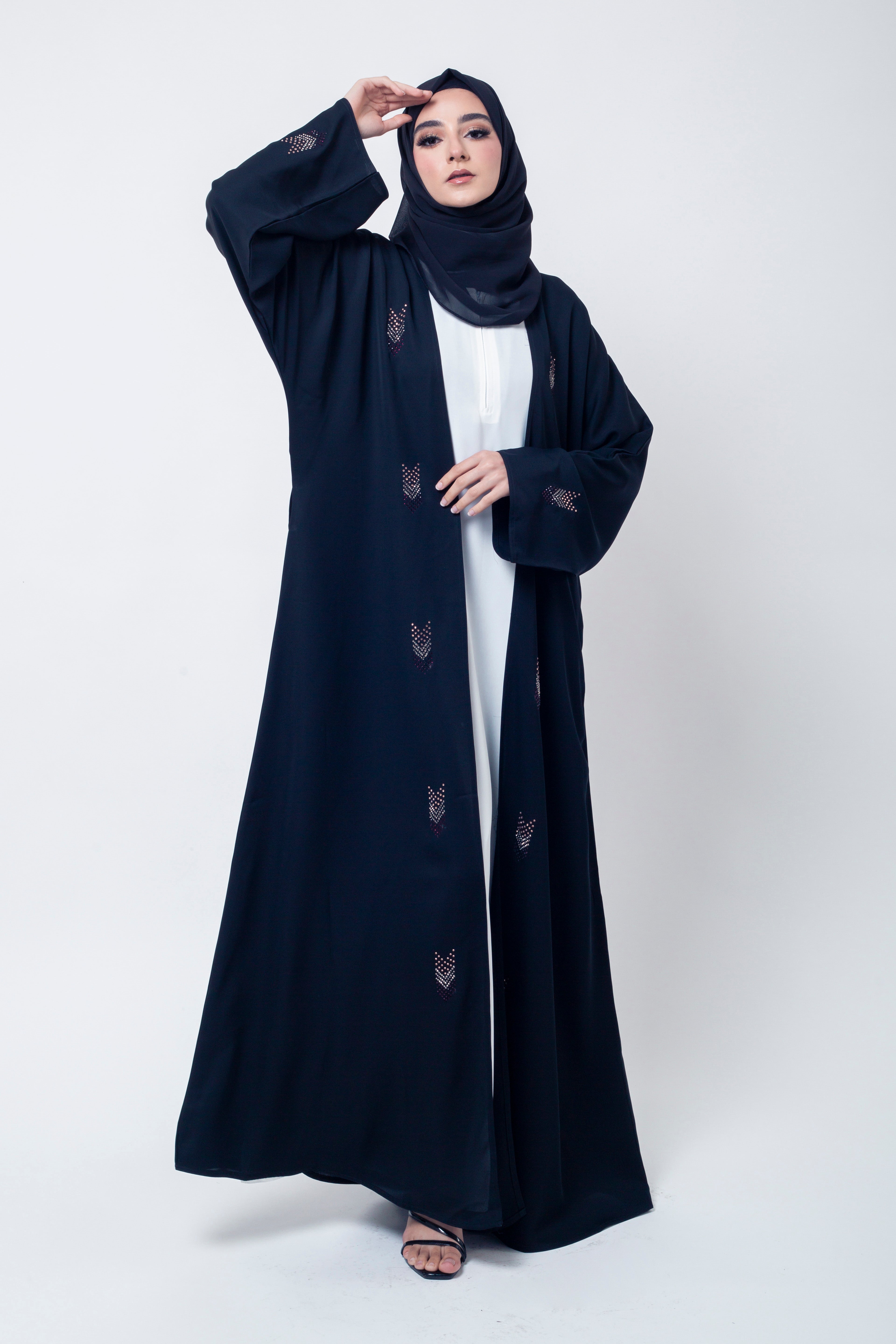 Luxe Black Embellished Open Abaya
