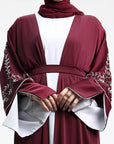 Maroon Floral Embellished Open Abaya