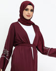 Maroon Floral Embellished Open Abaya