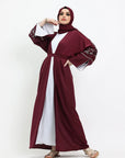 Maroon Floral Embellished Open Abaya