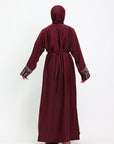 Maroon Four Piece Hand Embellished Abaya