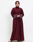 Maroon Four Piece Hand Embellished Abaya