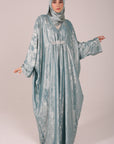 Ocean Mist Closed Butterfly Abaya With Stone Work