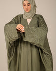 Olive Green Embellished Satin Farasha