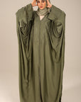 Olive Green Embellished Satin Farasha