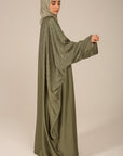 Olive Green Embellished Satin Farasha