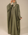 Olive Green Embellished Satin Farasha
