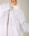 White Embellished Satin Farasha