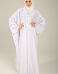 White Embellished Satin Farasha
