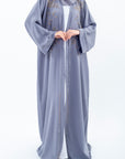 Luxury Grey Embellished Open Abaya