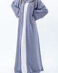 Luxury Grey Embellished Open Abaya