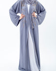 Luxury Grey Embellished Open Abaya