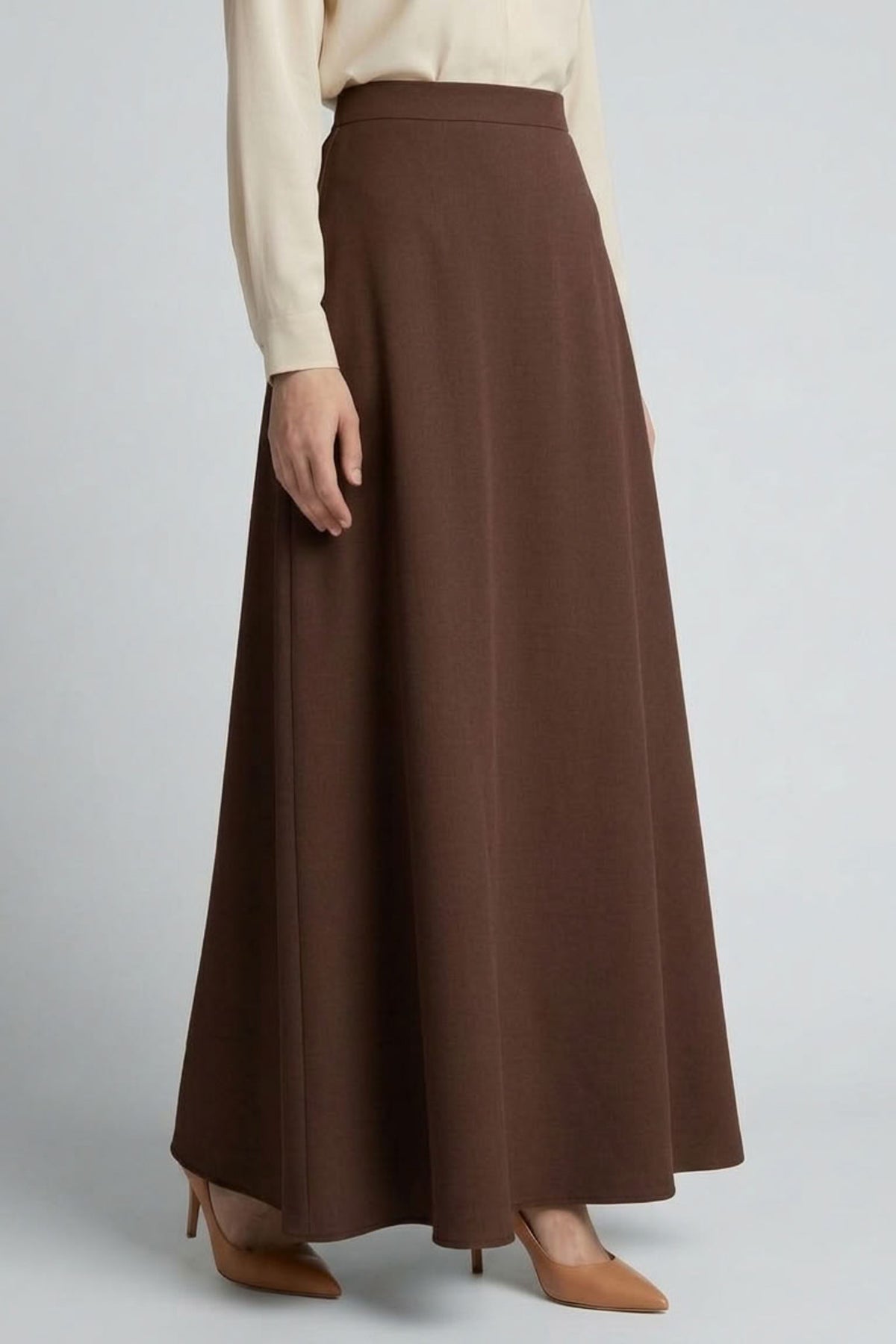 Asymmetric Modest Jacket &amp; Skirt Co-ord - Chocolate Brown