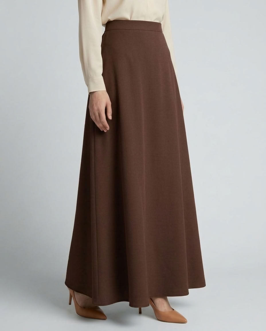 Asymmetric Modest Jacket &amp; Skirt Co-ord - Chocolate Brown