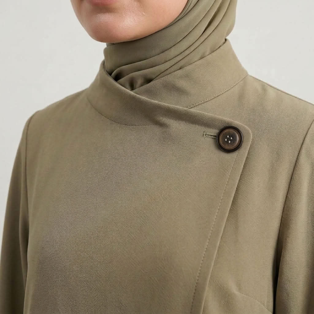 Asymmetric Modest Jacket &amp; Skirt Co-ord - Taupe