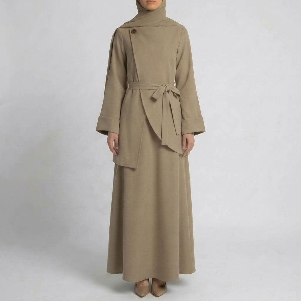 Asymmetric Modest Jacket &amp; Skirt Co-ord - Taupe