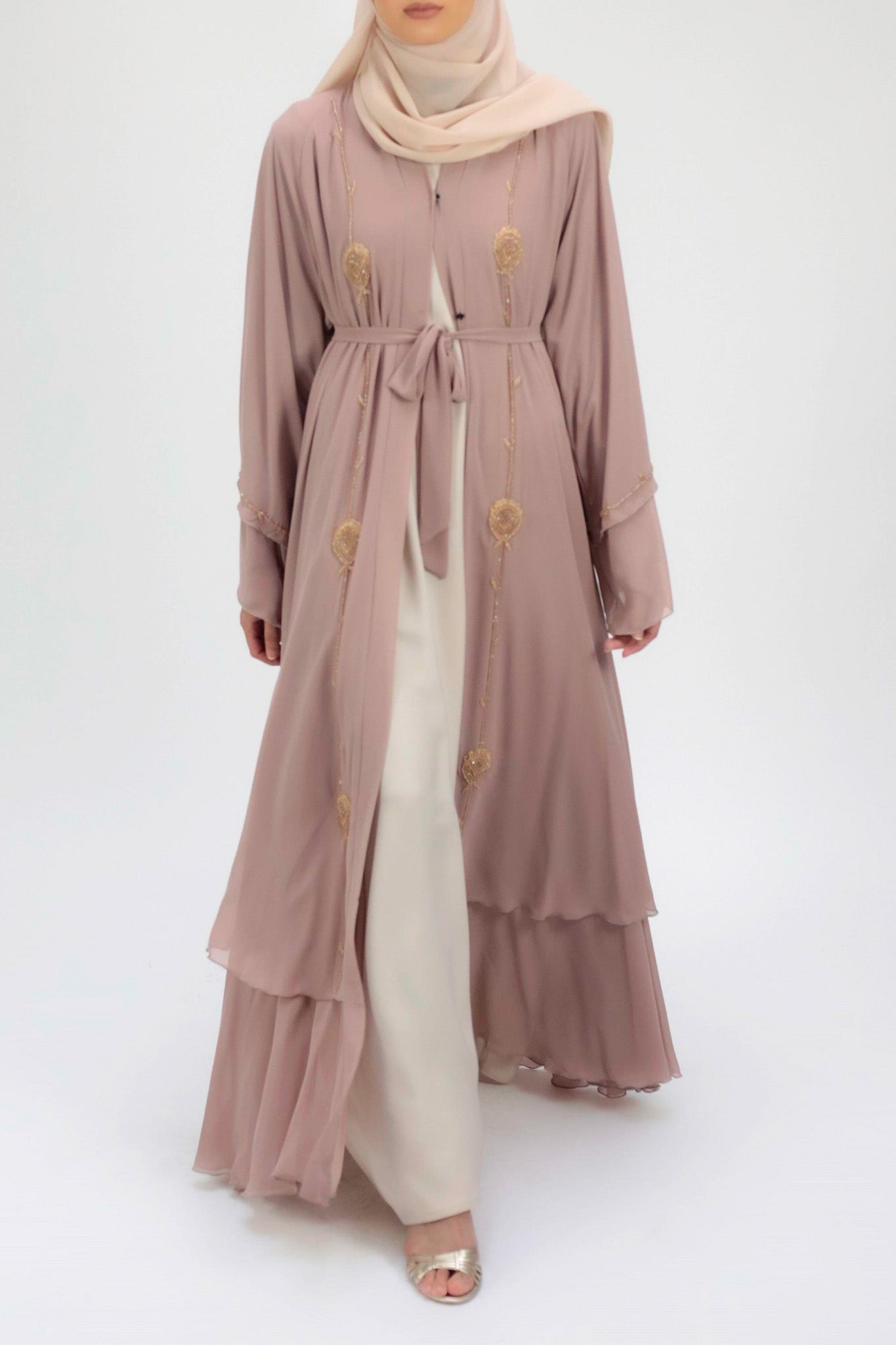 Peach Blossom Frill Open Abaya (Pre-order Despatch November 20th 2025)