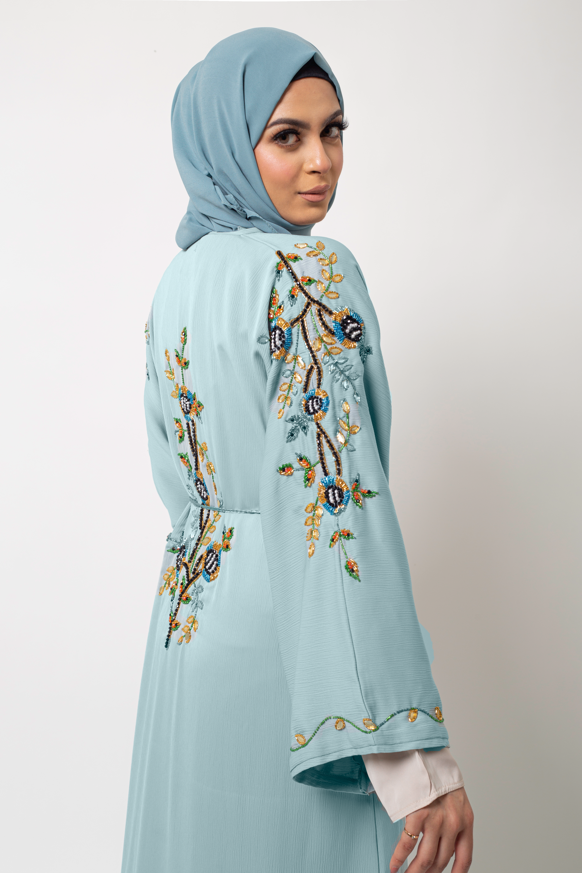 Desert Sage Poppy Open Abaya