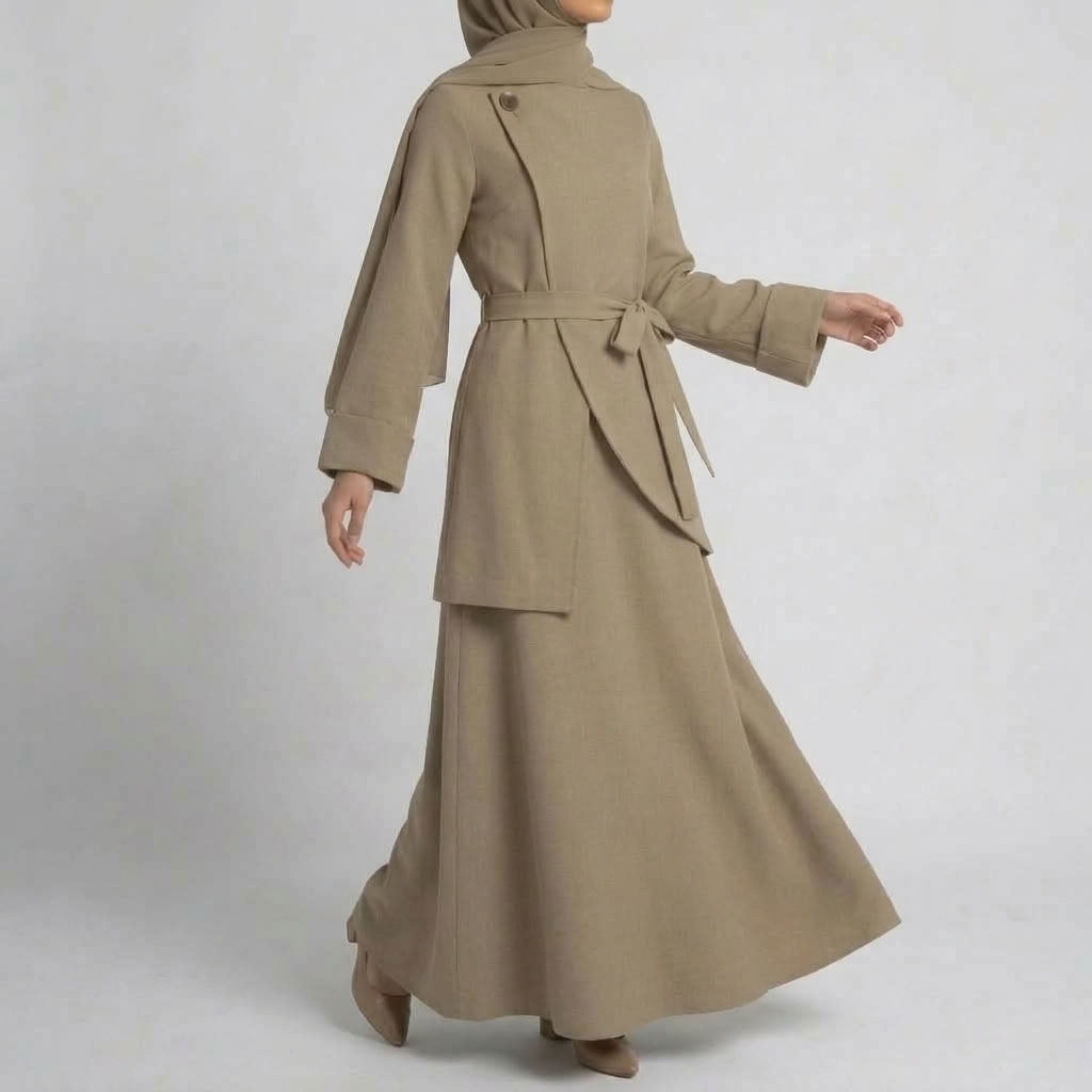 Asymmetric Modest Jacket &amp; Skirt Co-ord - Taupe