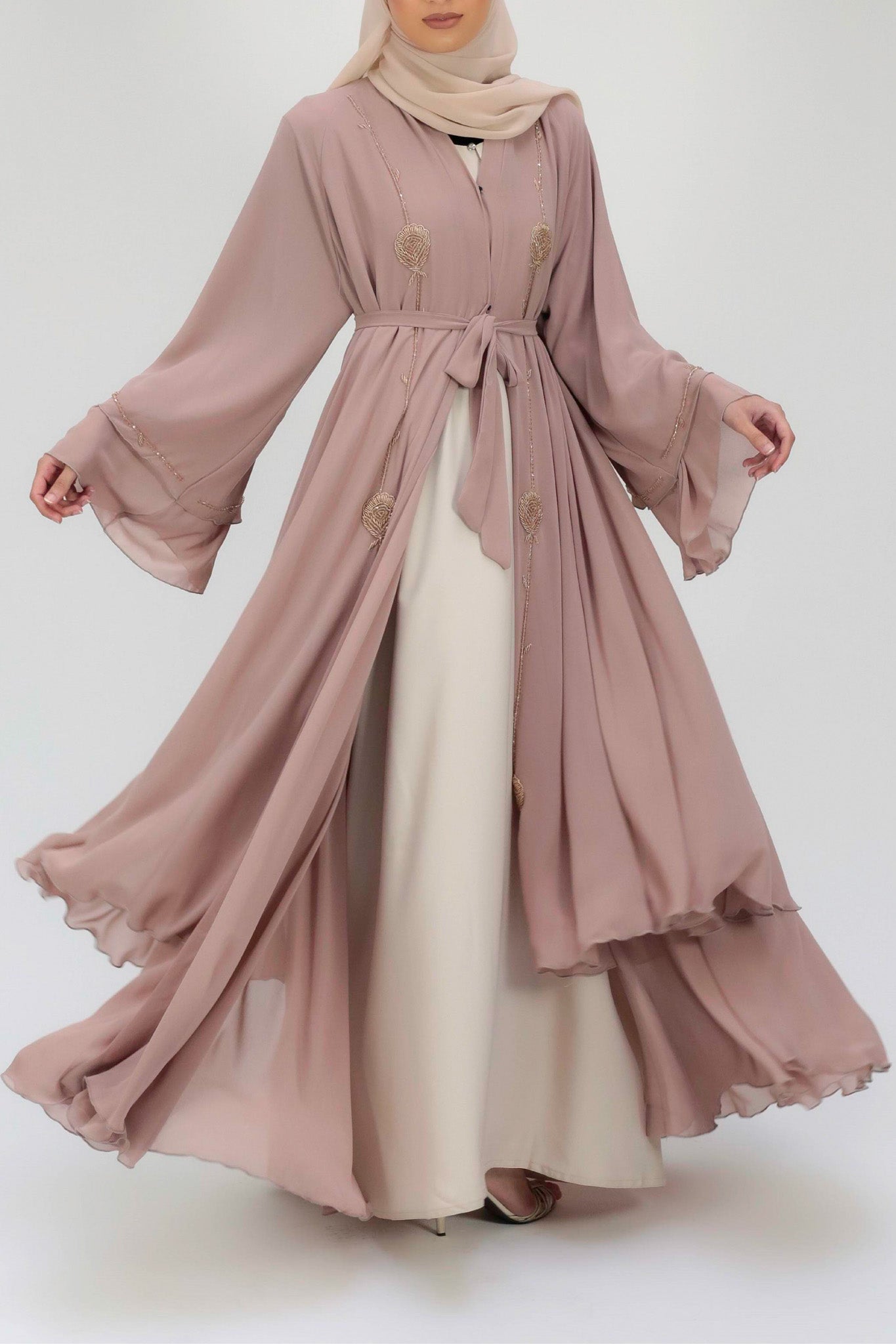 Peach Blossom Frill Open Abaya (Pre-order Despatch November 20th 2025)