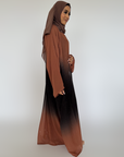 Brown Ombre Glitter Chiffon Open Abaya