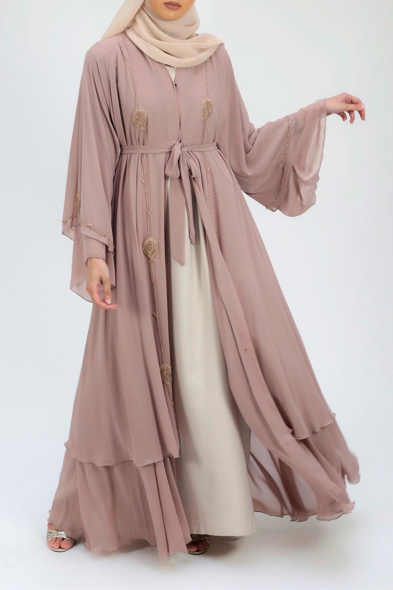 Peach Blossom Frill Open Abaya (Pre-order Despatch November 20th 2025)
