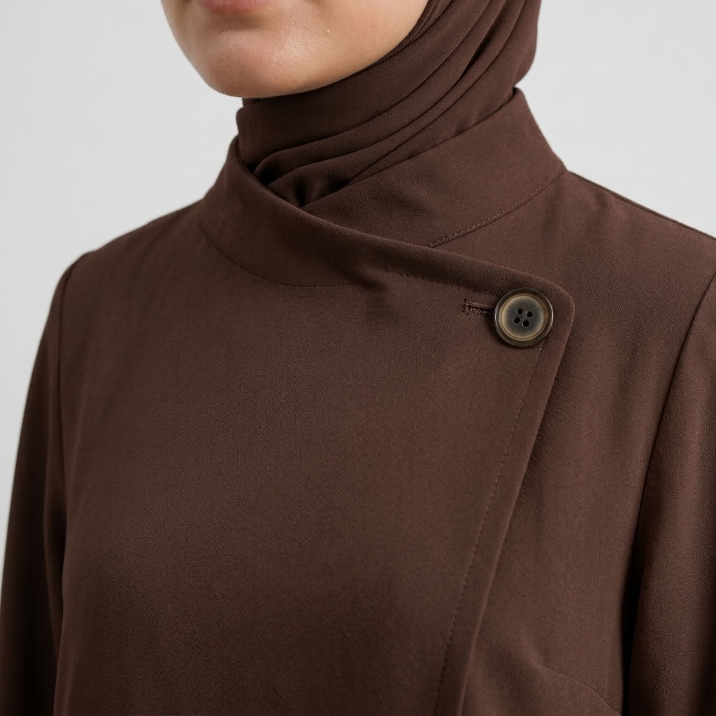Asymmetric Modest Jacket &amp; Skirt Co-ord - Chocolate Brown