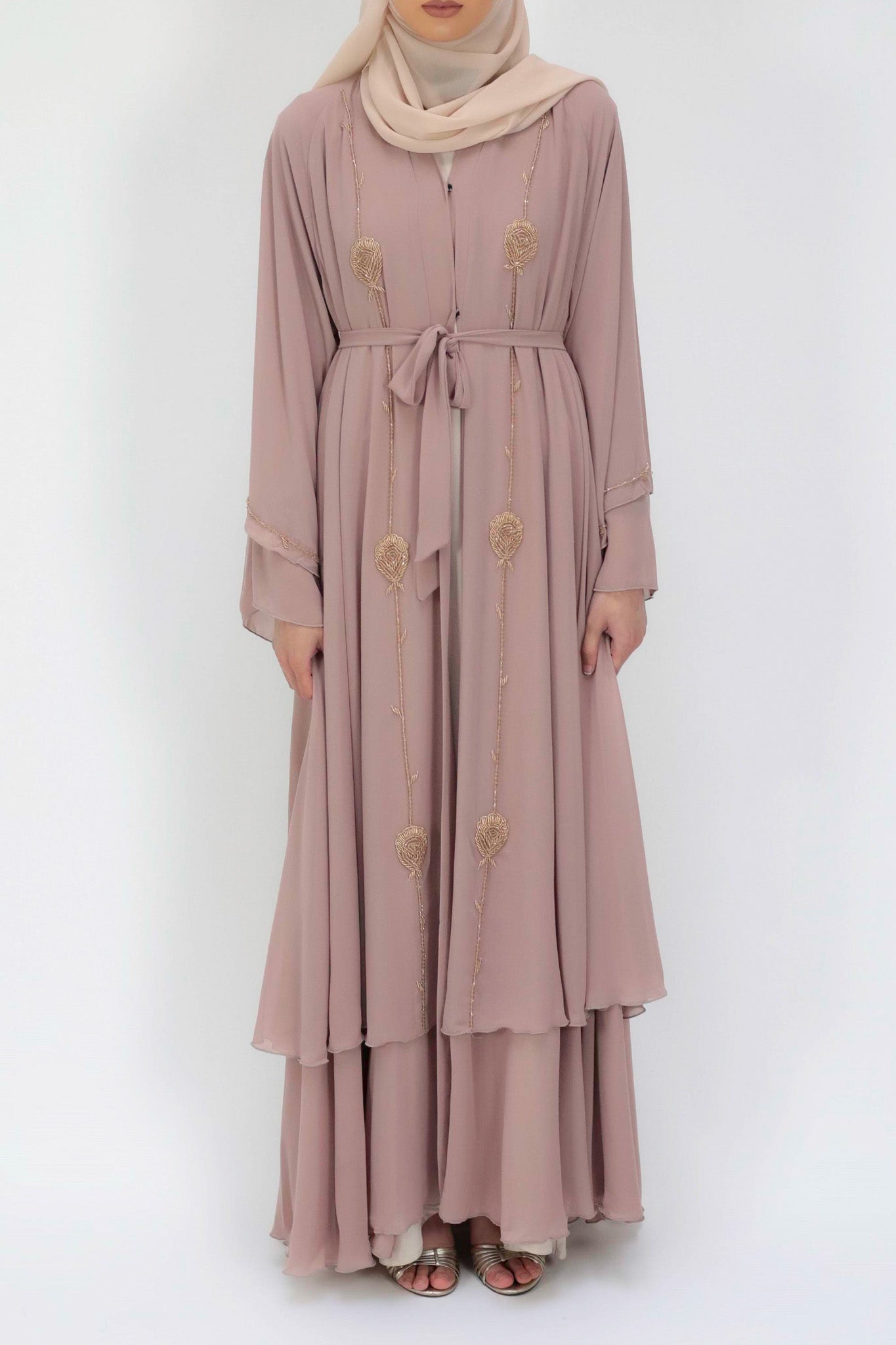 Peach Blossom Frill Open Abaya (Pre-order Despatch November 20th 2025)