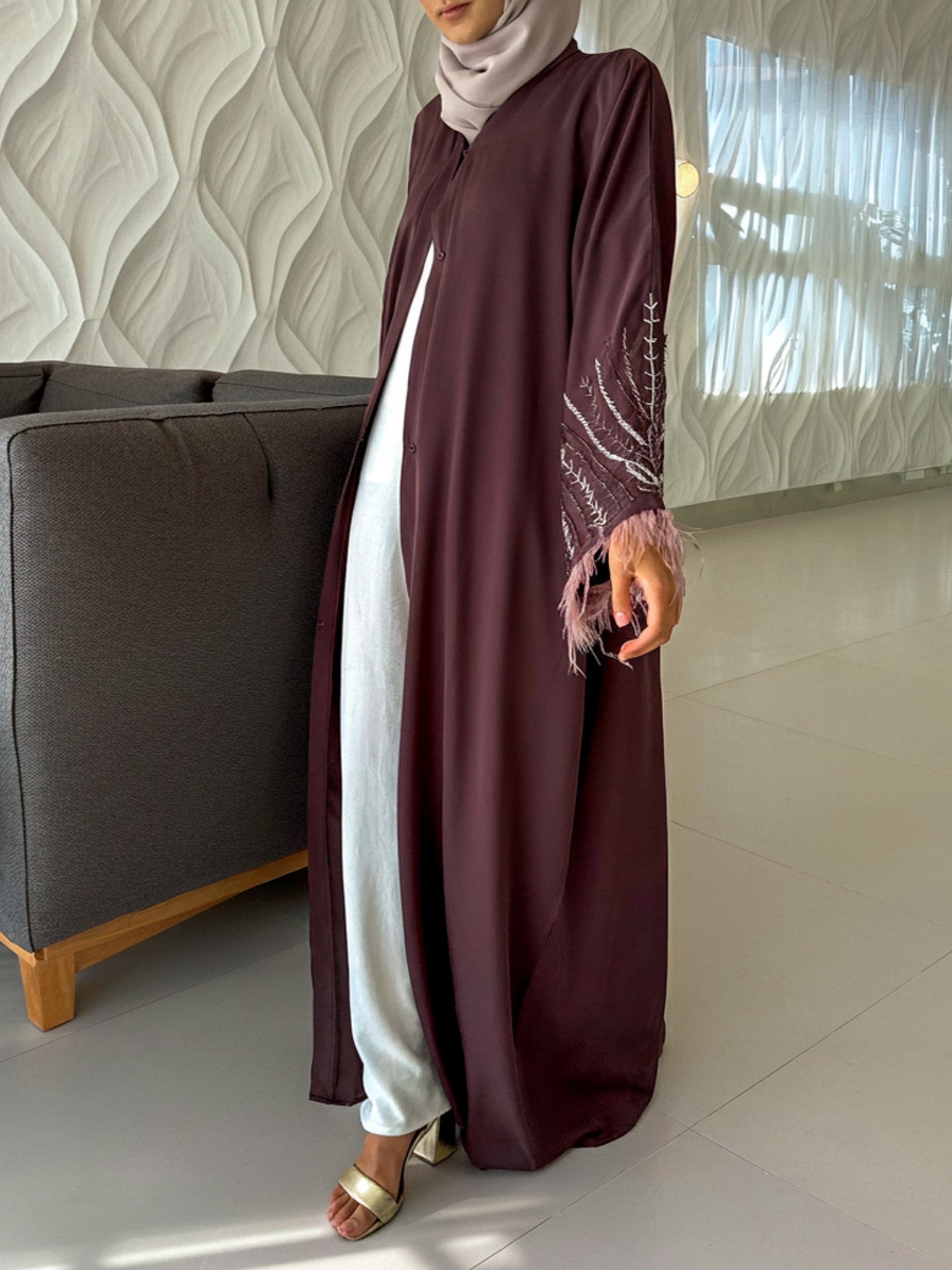 Feathered Sleeve Open Abaya (Pre-order Despatch November 20th 2025)