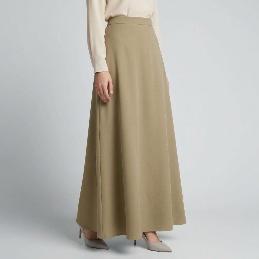 Asymmetric Modest Jacket &amp; Skirt Co-ord - Taupe