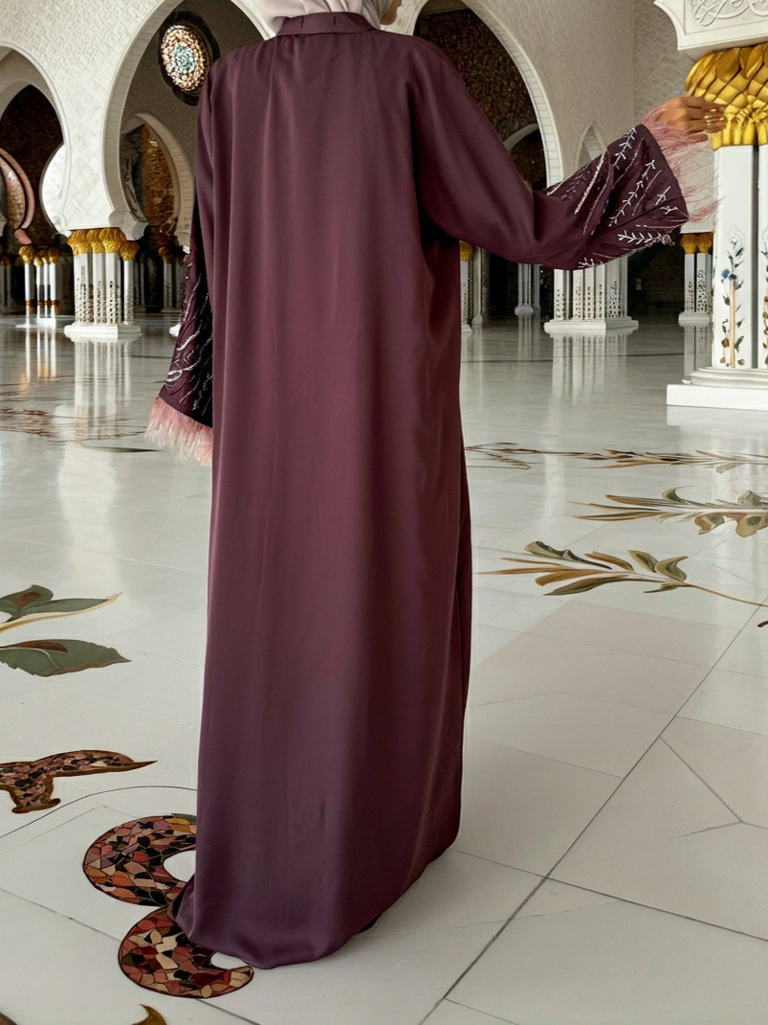 Feathered Sleeve Open Abaya (Pre-order Despatch November 20th 2025)