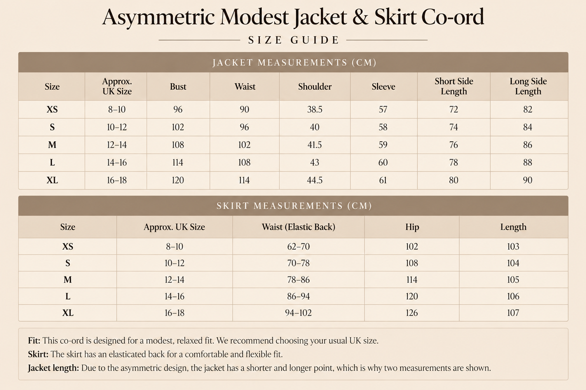 Asymmetric Modest Jacket &amp; Skirt Co-ord - Taupe