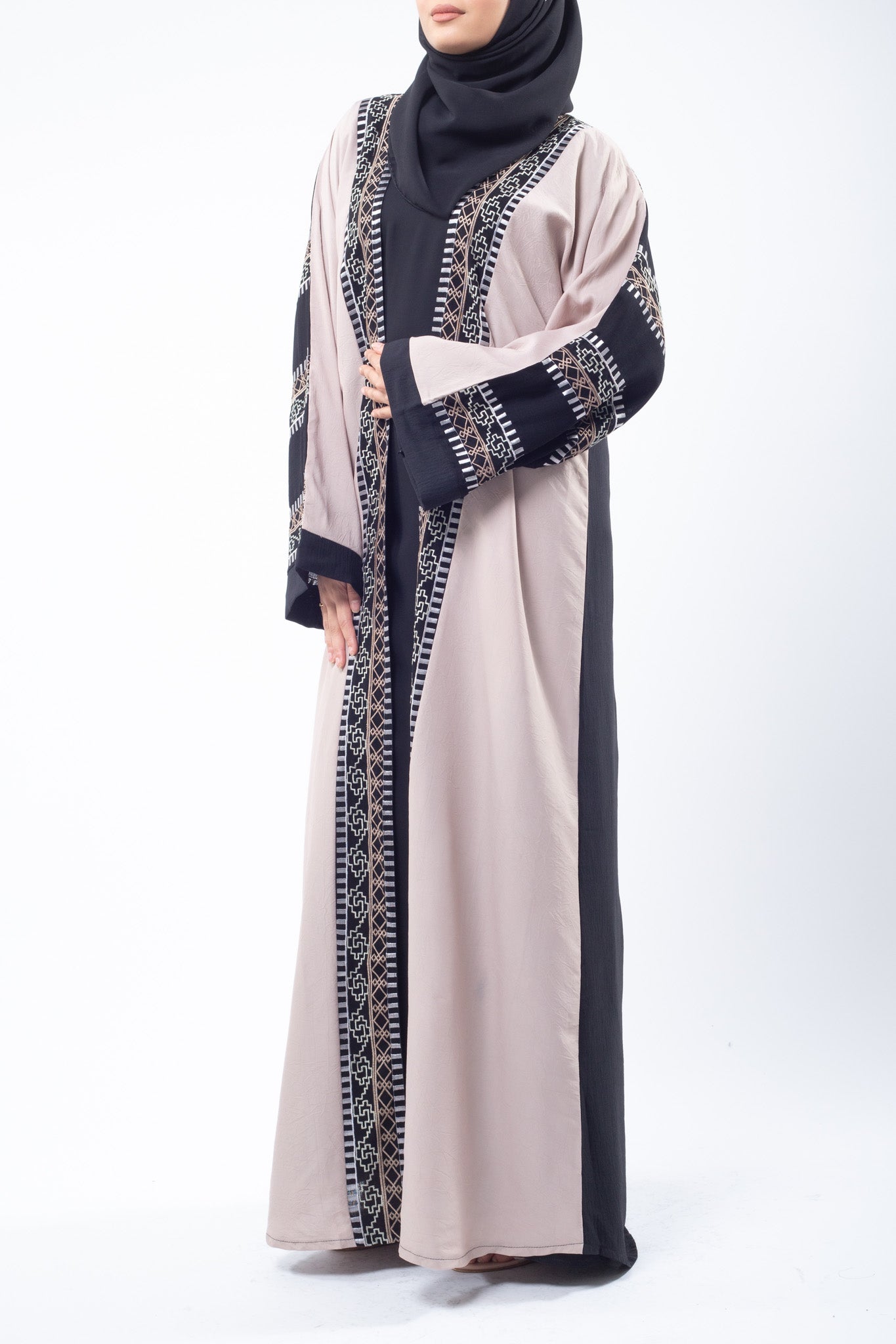 Dual Tone Aztec Print Co-Ord Open Abaya (Pre-order Despatch November 20th 2025)