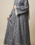 Blue Pashmina Frayed Open Abaya