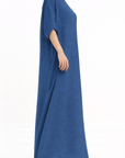 Blue Short Sleeve Slip Dress