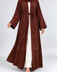 Zahra Embellished Open Abaya - Chestnut Brown