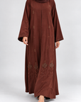 Zahra Embellished Open Abaya - Chestnut Brown