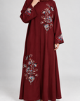 Burgundy Floral Embellished Abaya