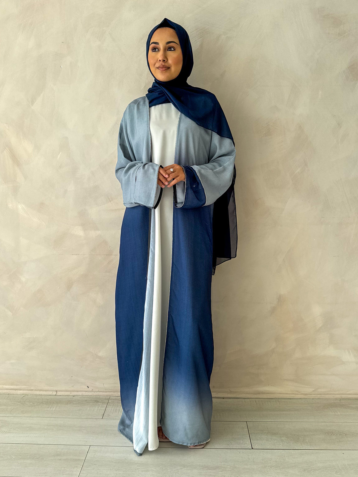 Blue Ombre Linen Open Abaya