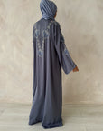 Smoky Blue Embellished Open Abaya