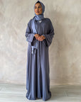 Smoky Blue Embellished Open Abaya