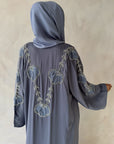 Smoky Blue Embellished Open Abaya